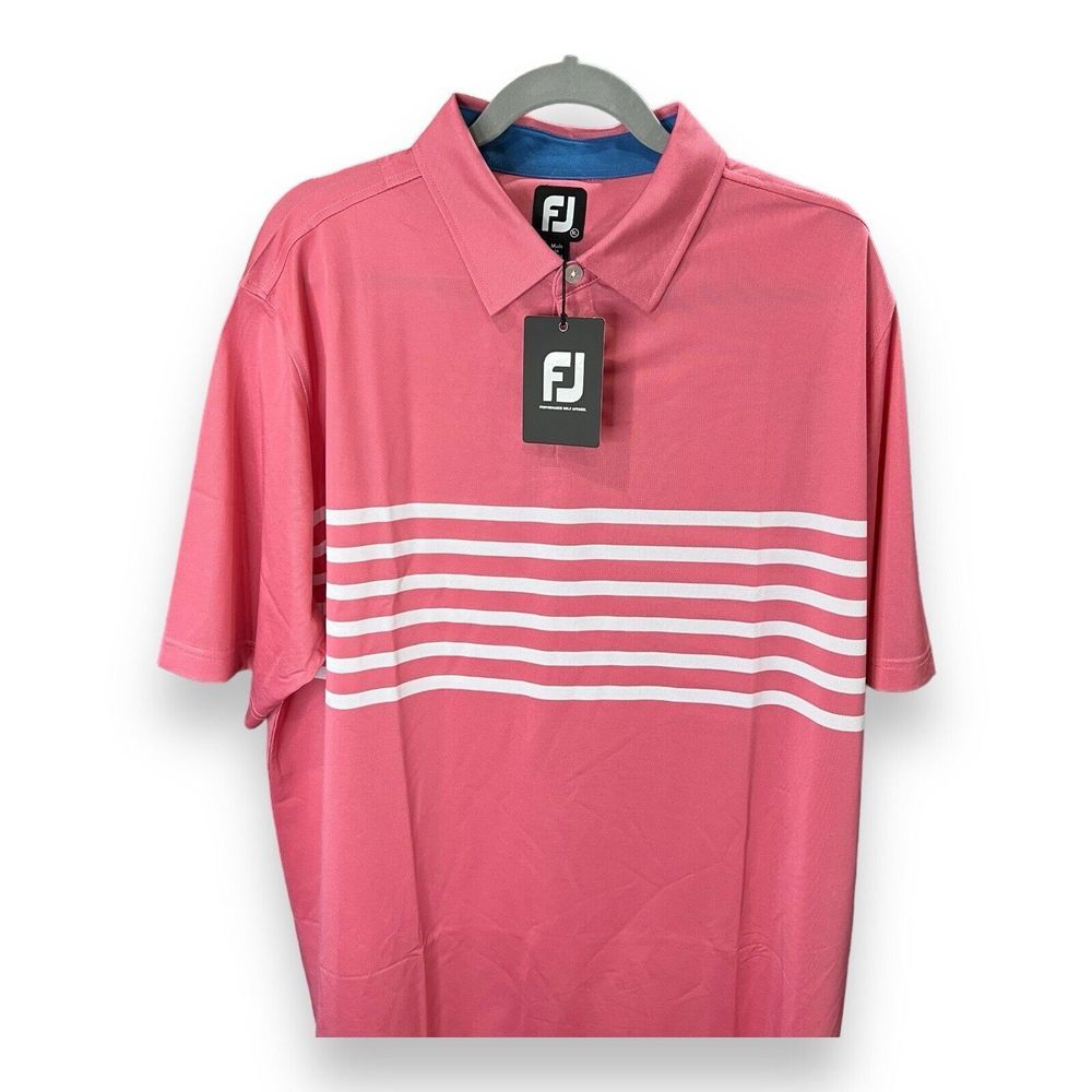 FootJoy Men's M Wicking Polyester Stretch‎ Golf Polo Pink White Stripe